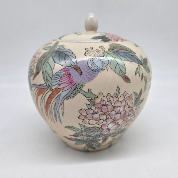 Toyo Macau Toyo Porcelain Jar Floral & Peacock Decorative Accent Piece 7" Tall - Picture 1 of 10
